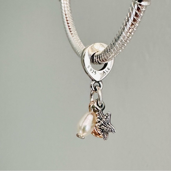 Pandora fresh cultured white pearl, starfish & sea shell charm /pandora bracelet - Picture 4 of 8